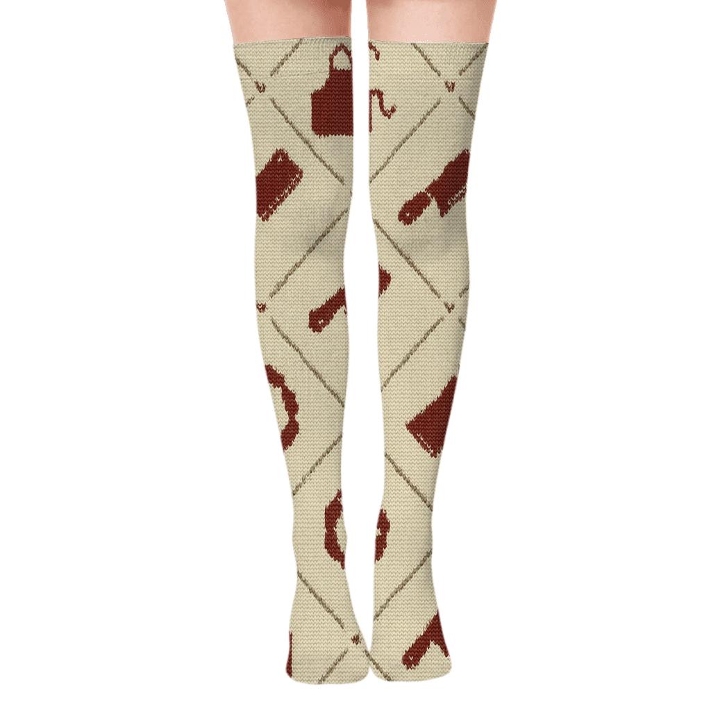 Knitted Illusion Sausage Lattice With Butcher Rhythm unique graphic over-the-knee socks