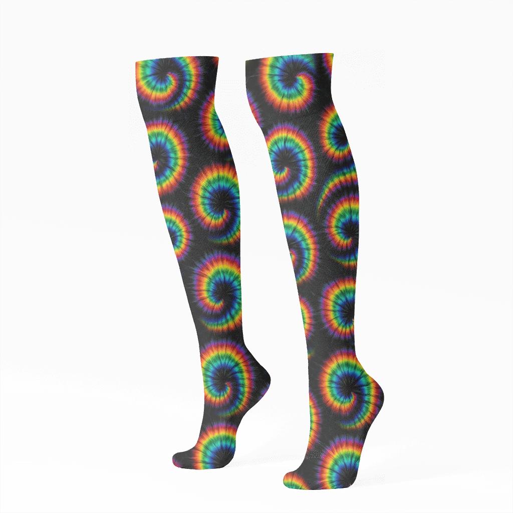 Neon Spiral Bullseye Tile Parade personalized knee-high socks