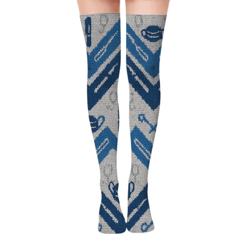 Surgeon Scalpel Chevron Blueprint Pattern soft everyday over-the-knee socks