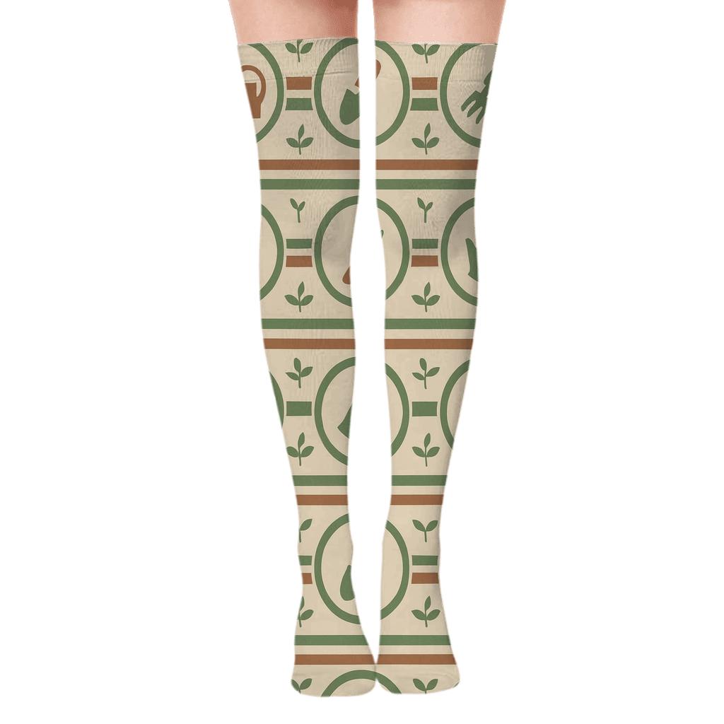 Trellis Bands With Gardener Tool Medallions trendy patterned over-the-knee socks