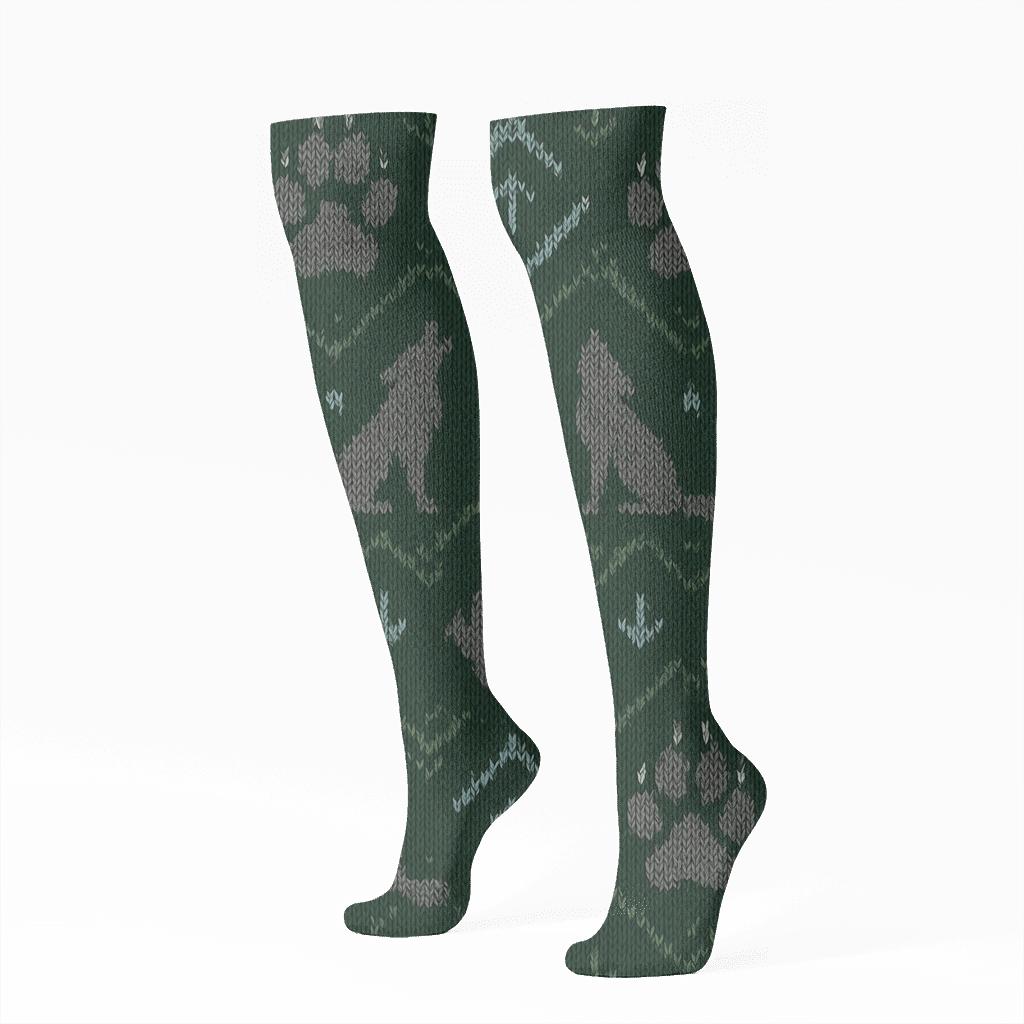 Nordic Knit Gray Wolf Trail Pattern personalized knee-high socks