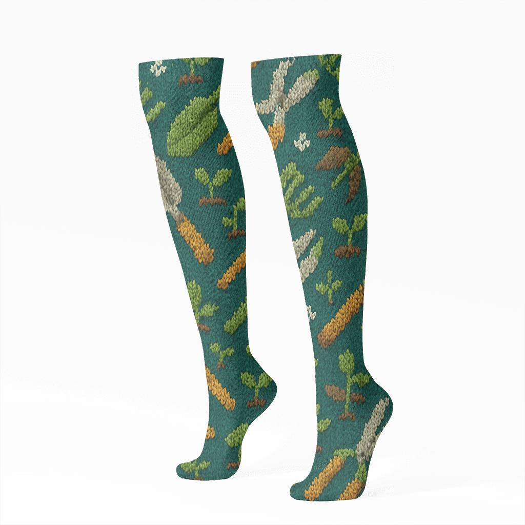 Knitted Illusion Tool Tiling, Landscaper Edition designer print knee-high socks