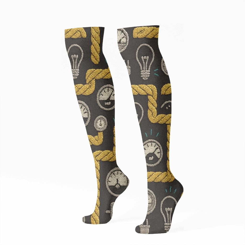 Knitted Cable Grid Electrician Pattern designer print knee-high socks