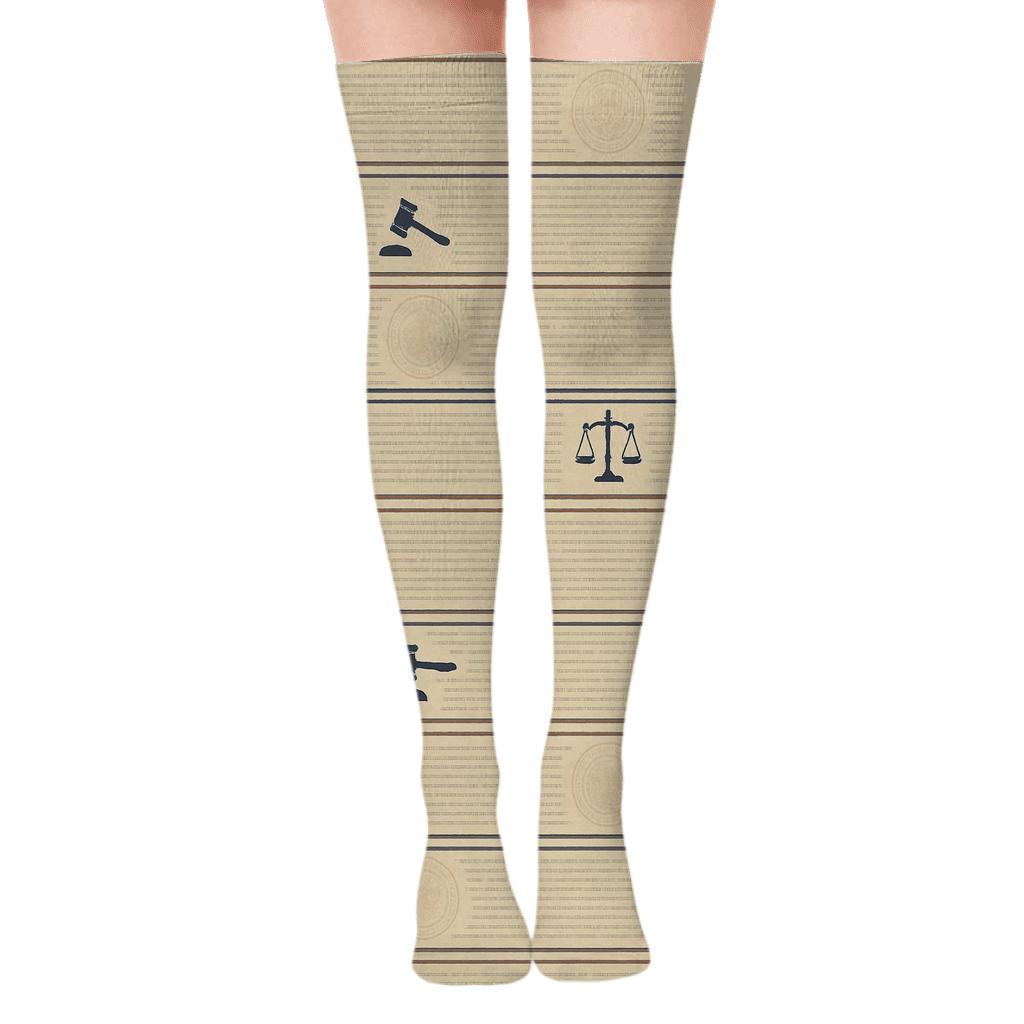 Vintage Legal Document Look Pattern Bands With Court Clerk Motifs trendy patterned over-the-knee socks