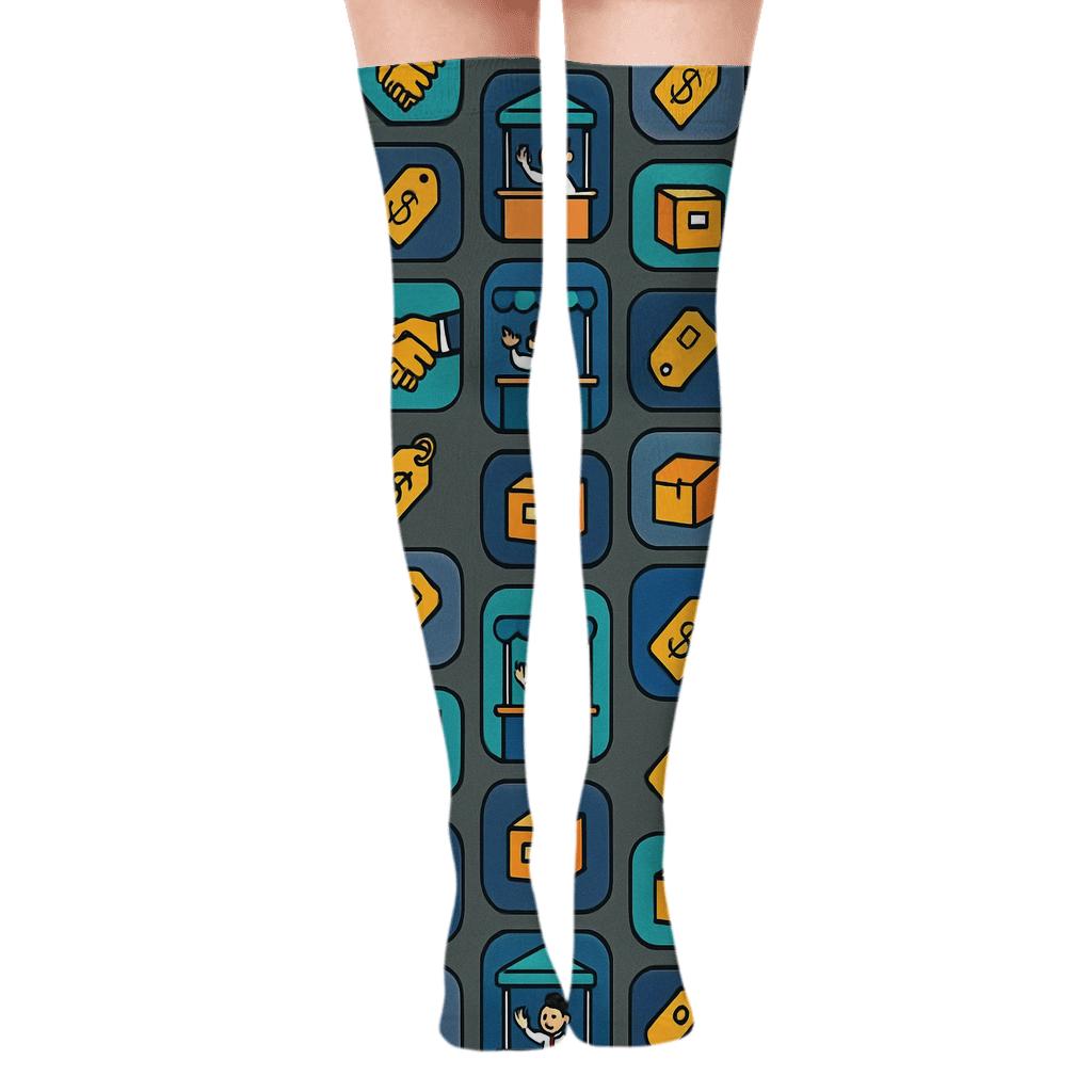 Market Booth Carousel, Salesperson Edition trendy patterned over-the-knee socks