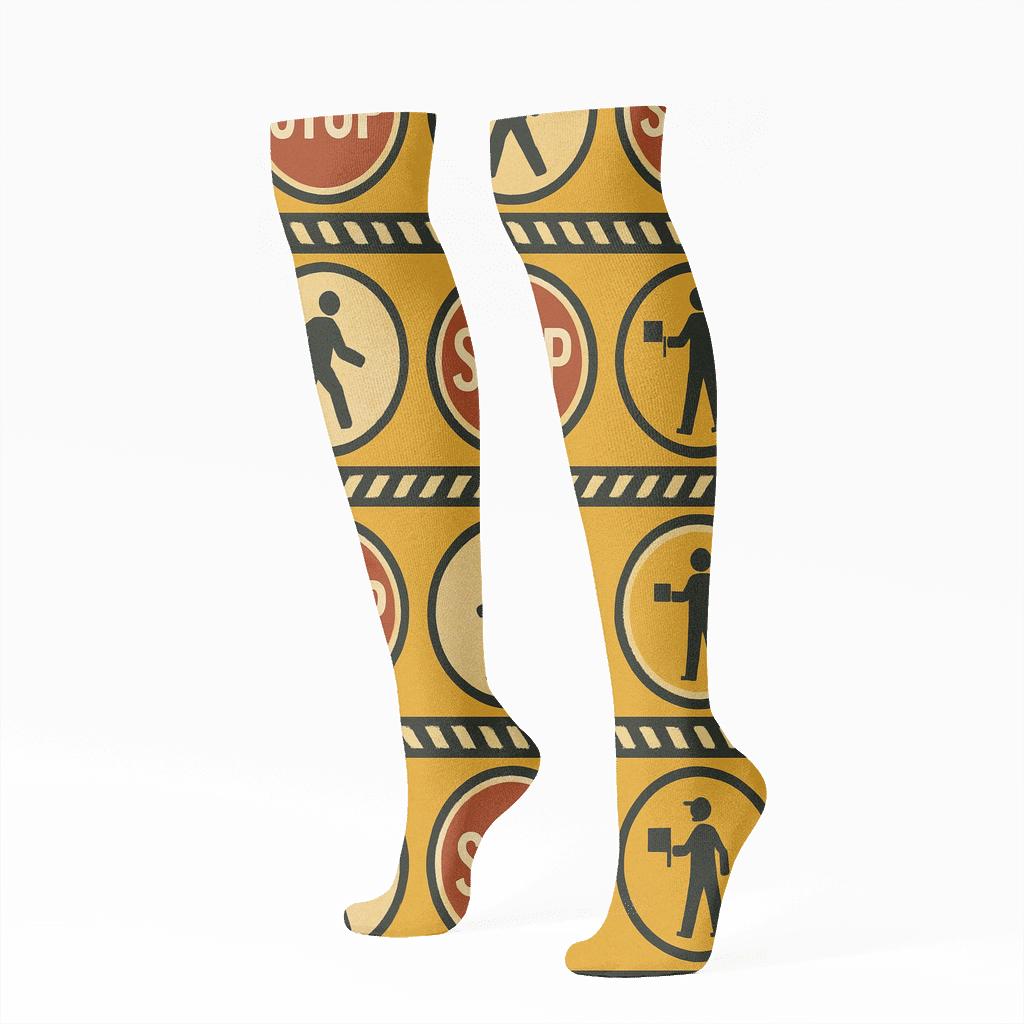 Stop Sign Medallions With Crossing Guard Silhouettes soft everyday knee-high socks