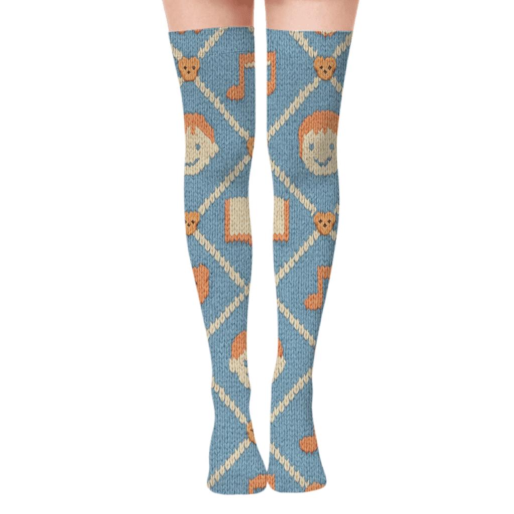 Knitted Storybook Lattice Childcare Worker Print custom over-the-knee socks