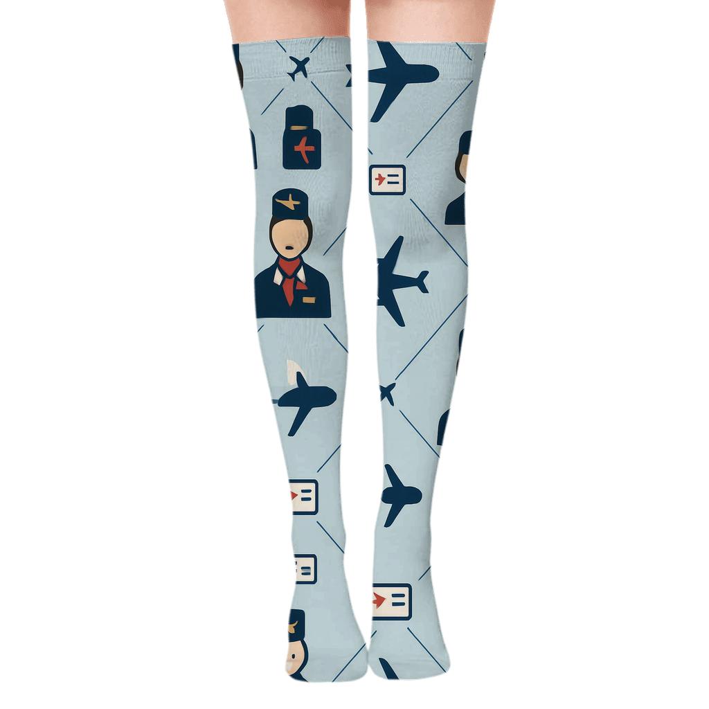 Route Map Tiles With Flight Attendant Charm custom over-the-knee socks