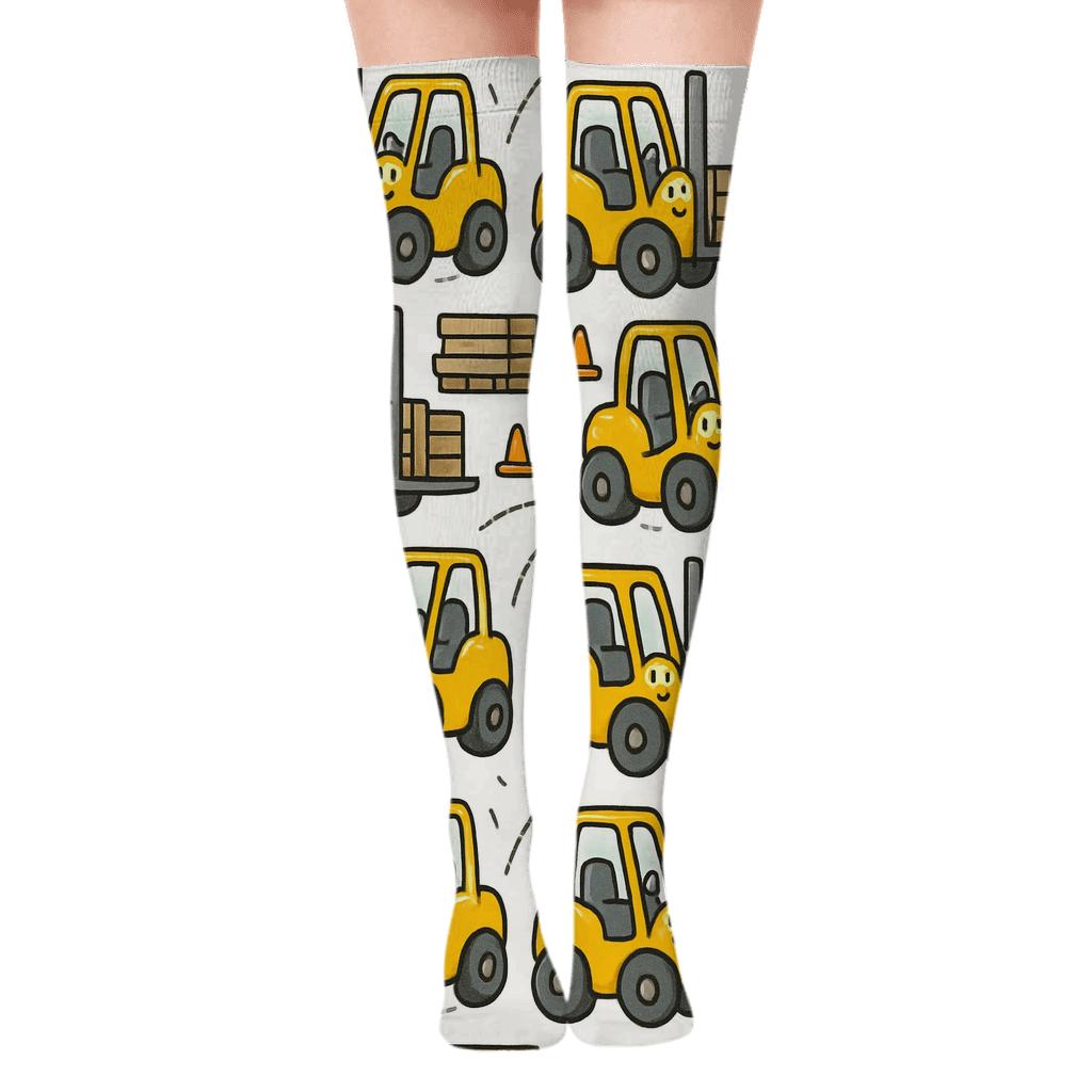 Pallet Parade With Forklift Operator Icons premium cozy over-the-knee socks