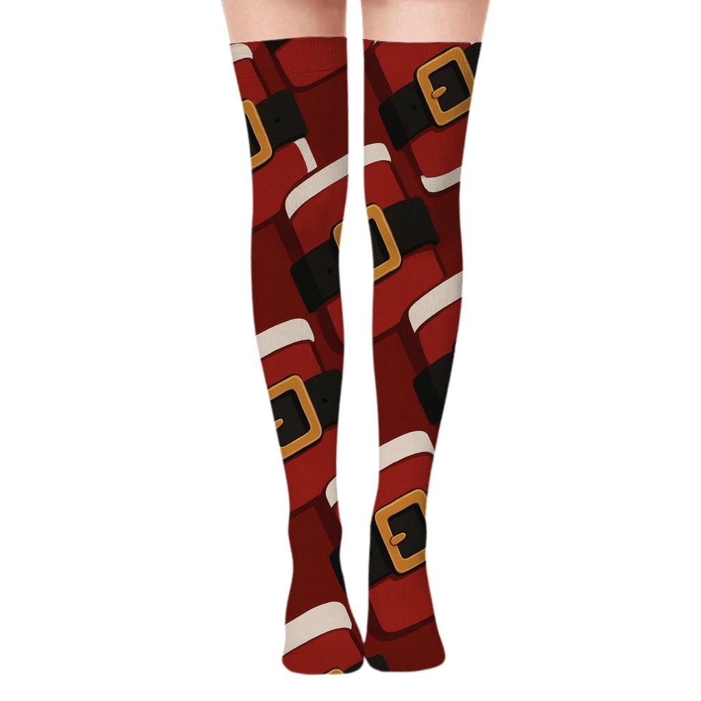 Pop Art Santa Belt Buckle Progression personalized over-the-knee socks