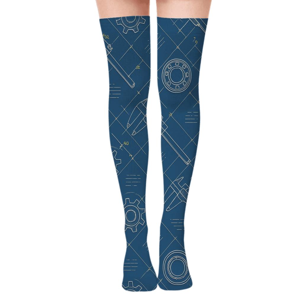 Blueprint Lattice For Mechanical Engineer Enthusiasts trendy patterned over-the-knee socks