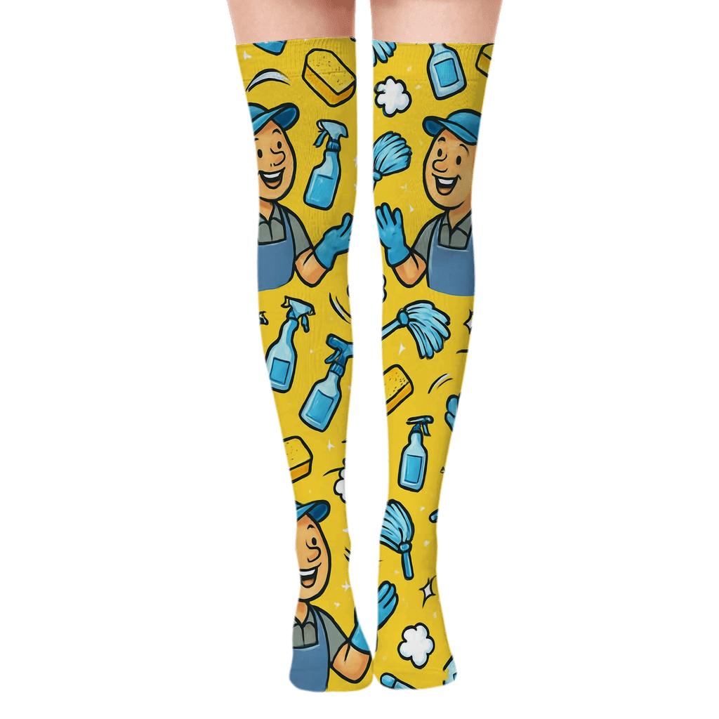 Janitor Juggle Wave All Over Print designer print over-the-knee socks