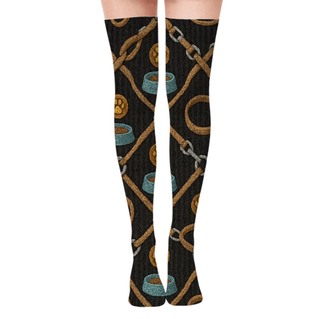 Knitted Pattern Illusion Animal Control Officer Lanyard Lattice soft everyday over-the-knee socks