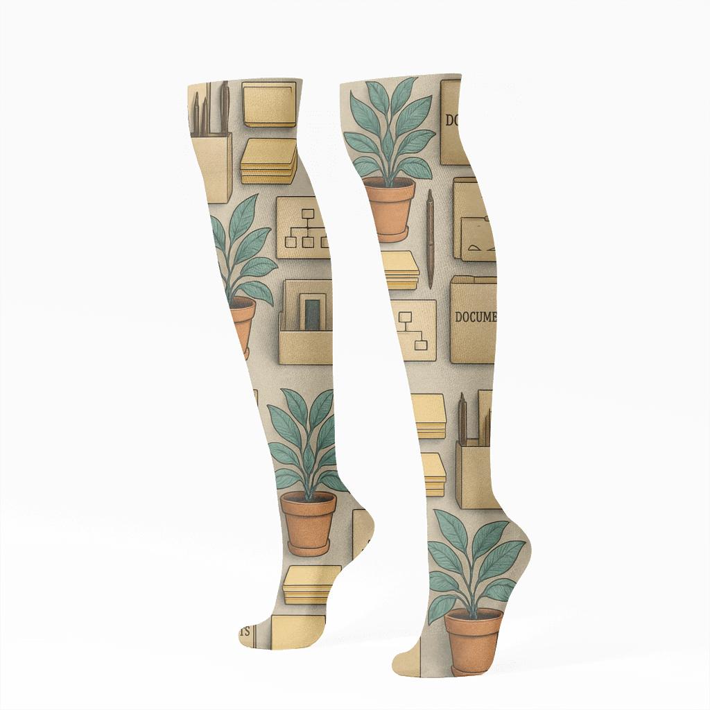 Collaboration Collage In Soft Gray Office Manager Print designer print knee-high socks