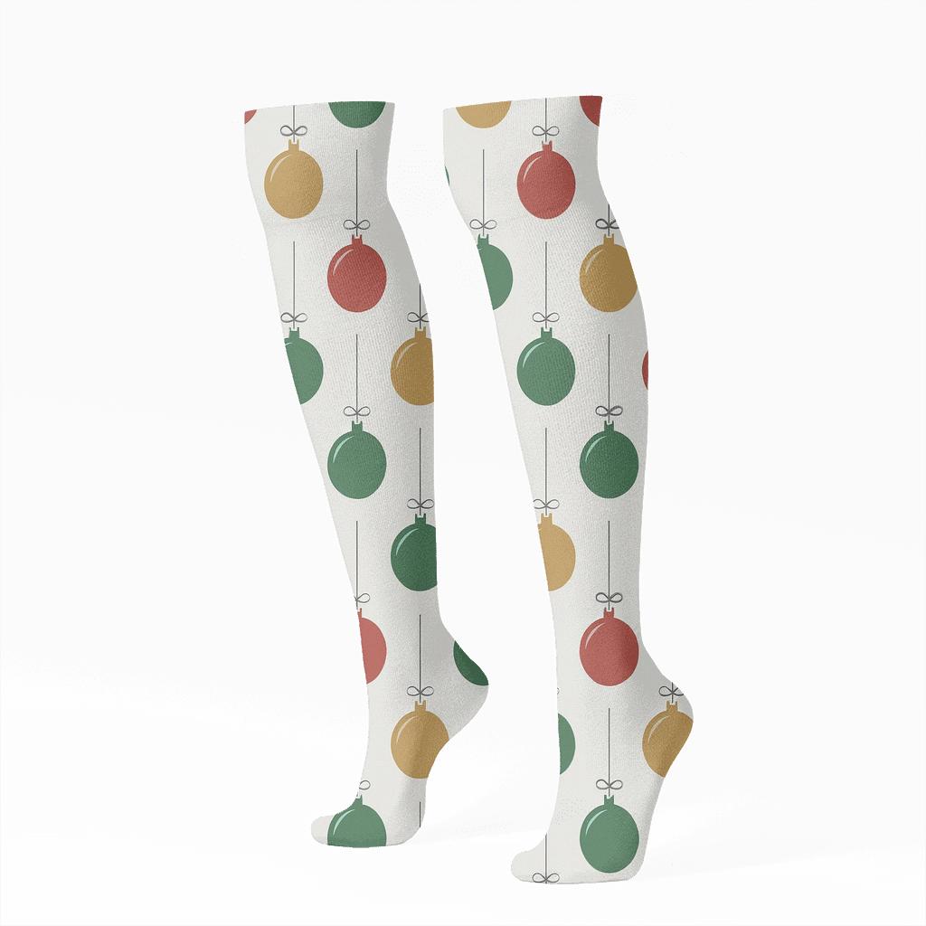 Minimal Holiday Ornament Circle Grid custom knee-high socks