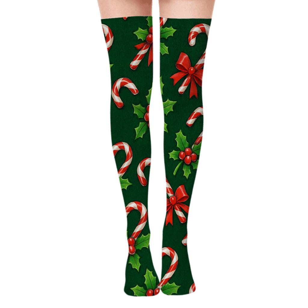 Candy Cane Lattice In Holiday Style soft everyday over-the-knee socks