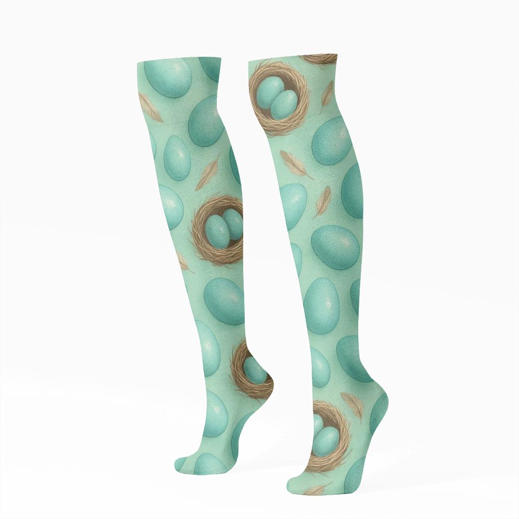 Robin Egg Scatter On Mint Background comfortable cotton knee-high socks