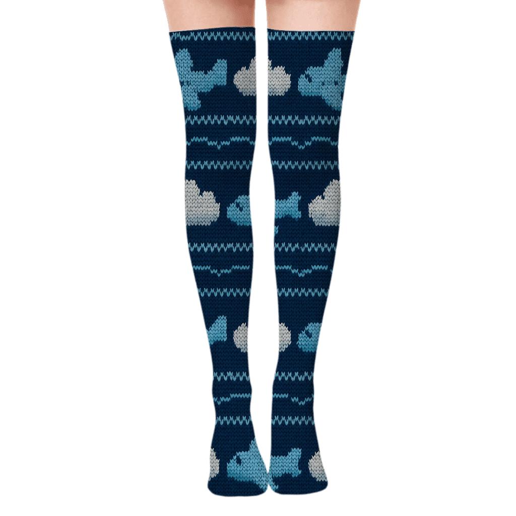 Knitted Airplane Fair Isle Cloud Stripes comfortable cotton over-the-knee socks