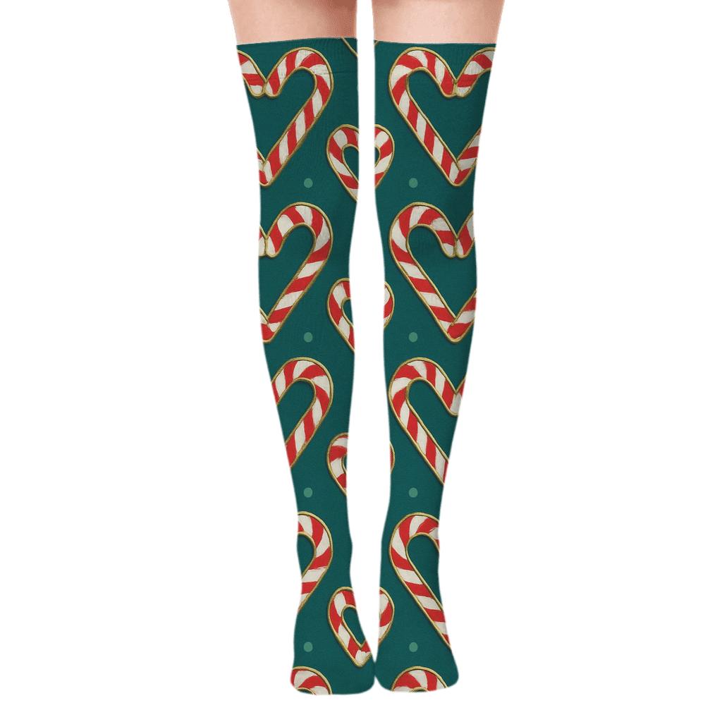 Candy Canes Heart Tessellation Chic soft everyday over-the-knee socks