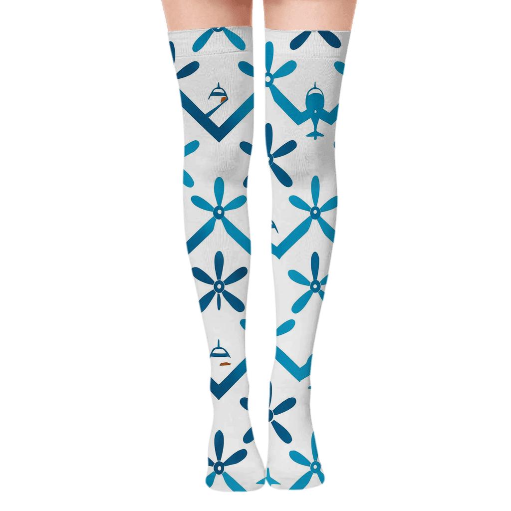 Airplane Chevron Propeller Weave premium cozy over-the-knee socks