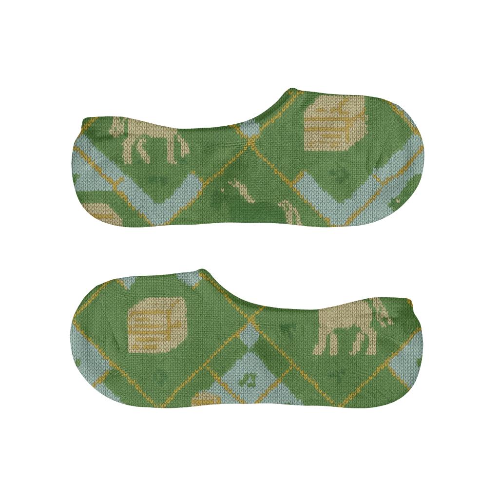 Knitted Meadow Rhythm Pony Print designer printed no-show socks
