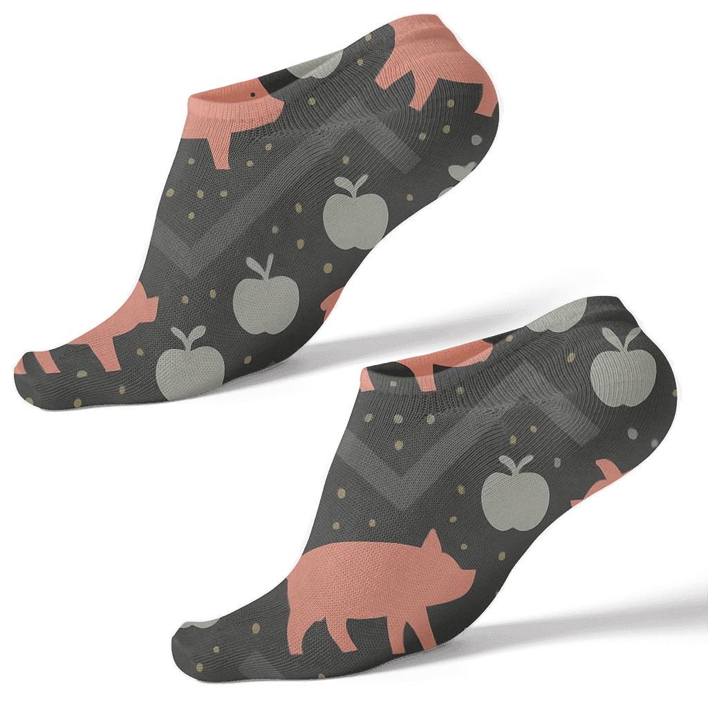 Pig Silhouette Chevron On Charcoal custom ankle socks