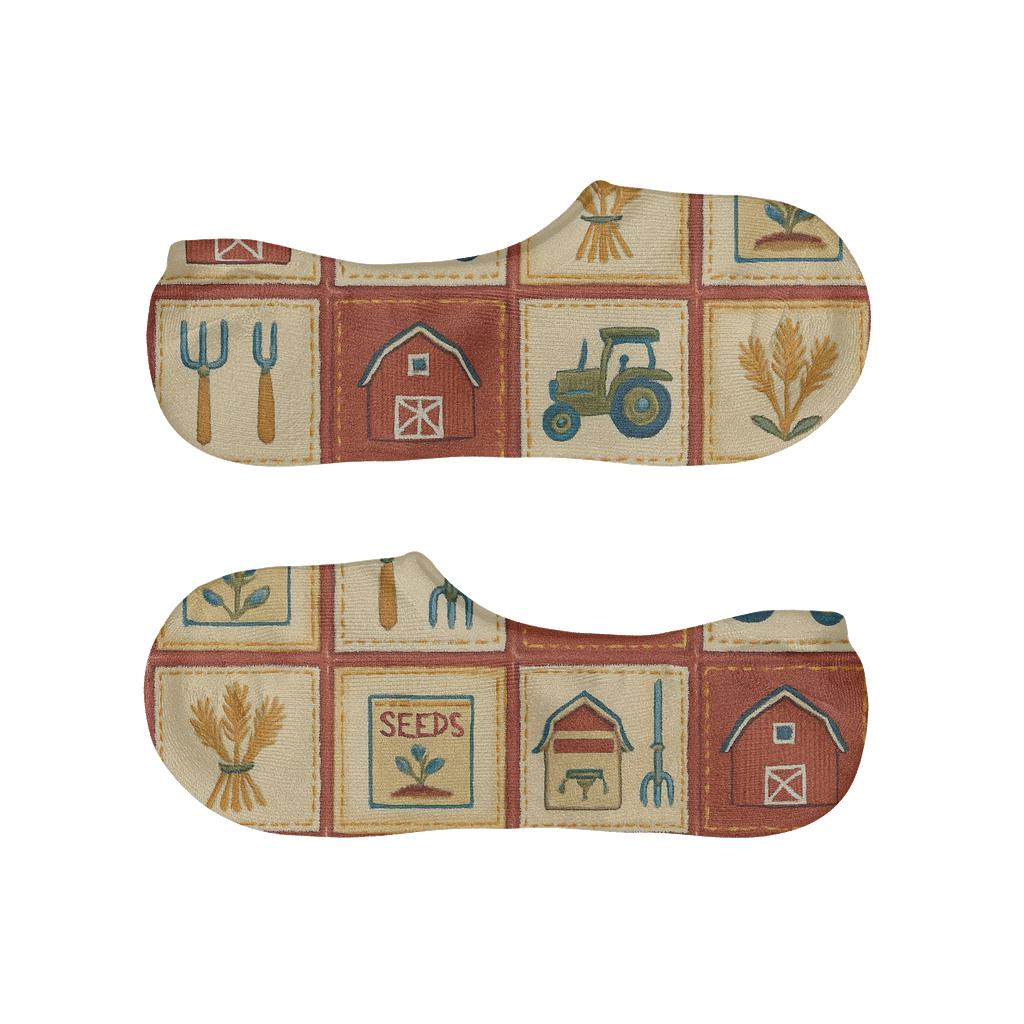 Patchwork Quilt Farmer Collage Repeat breathable seamless no-show sockscustom no-show socks