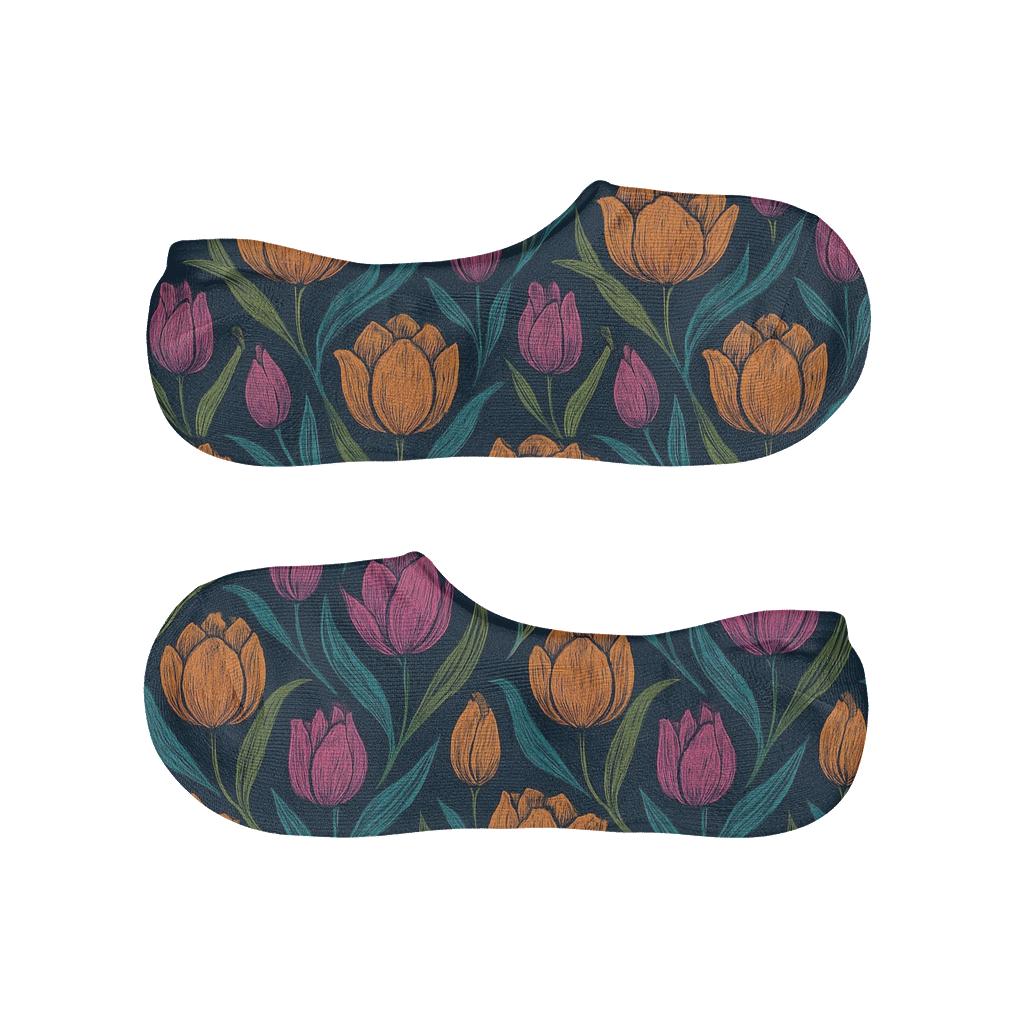 Sunset Tulip Chevron Repeat On Deep Navy Background custom no-show socks