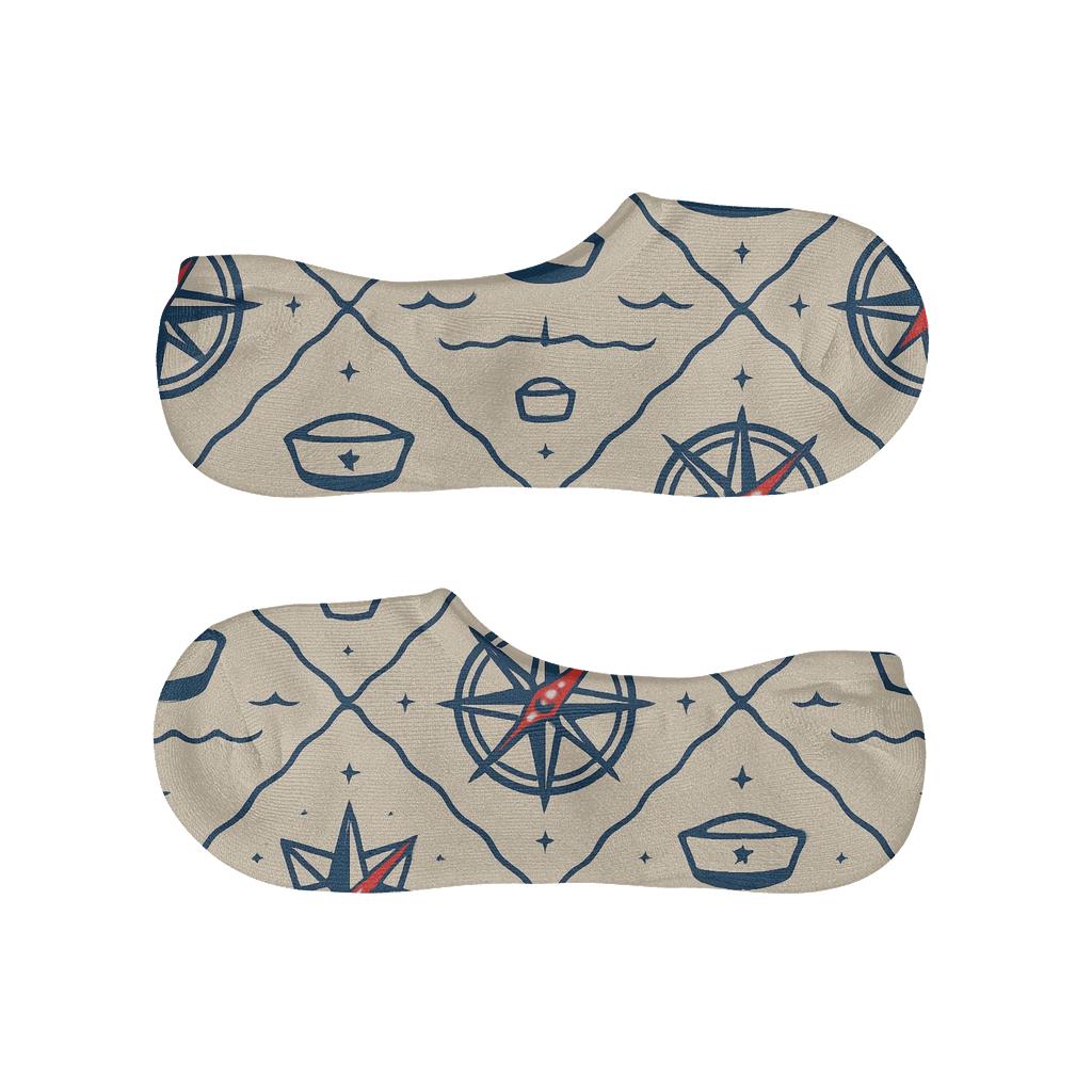 Compass Lattice With Sailor Charms soft cotton no-show socks