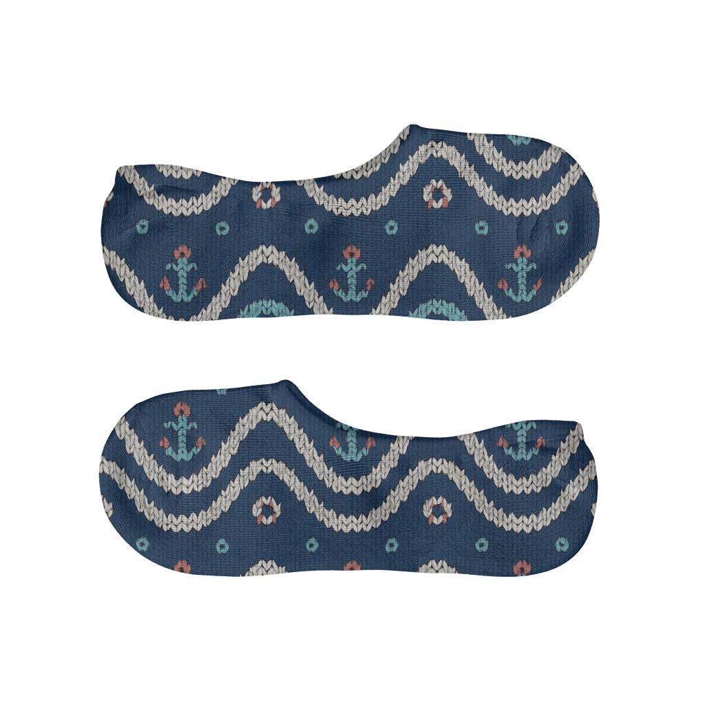 Sailor-Striped Wave Chevron personalized no-show socks