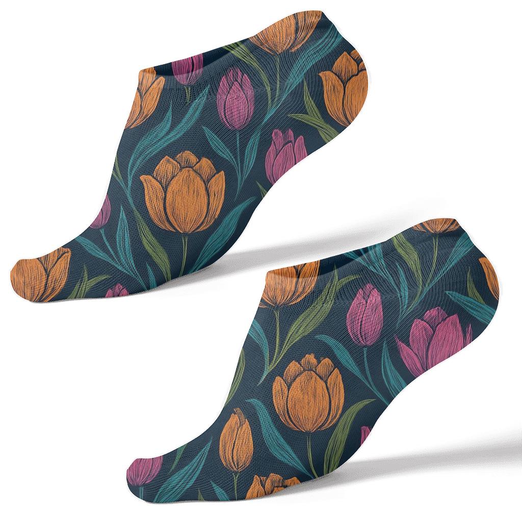 Sunset Tulip Chevron Repeat On Deep Navy Background unique graphic ankle socks