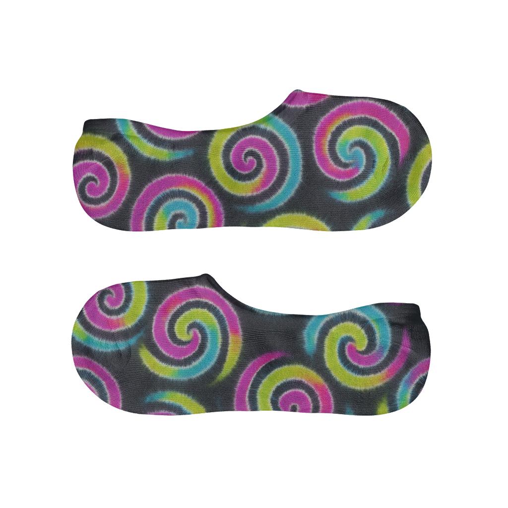 Neon Spiral Whorl Tile Grid On Black Background soft cotton no-show socks