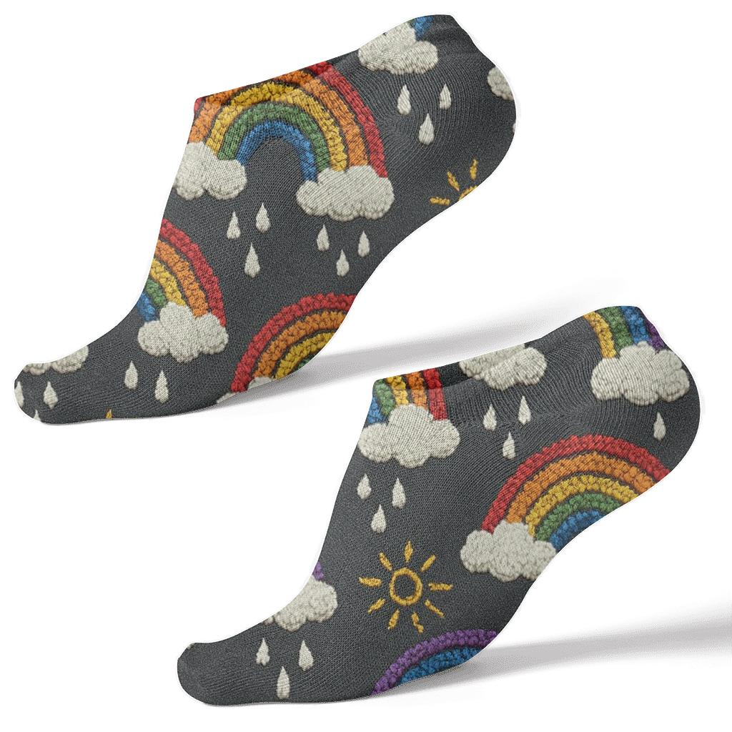 Knitted Rainbow Loop Lattice On Charcoal Night premium sports ankle socks