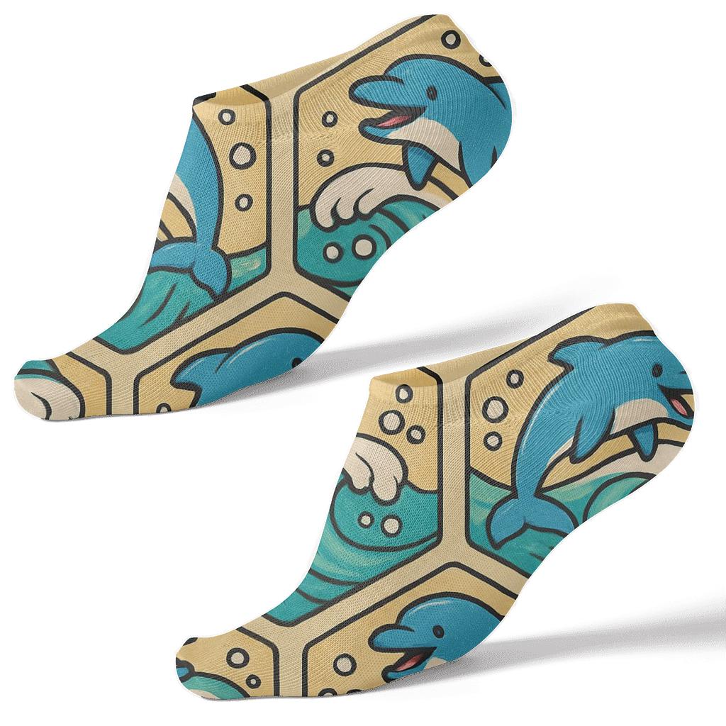 Coastal Landscape Wrap With Playful Pods Dolphin premium sports ankle socks