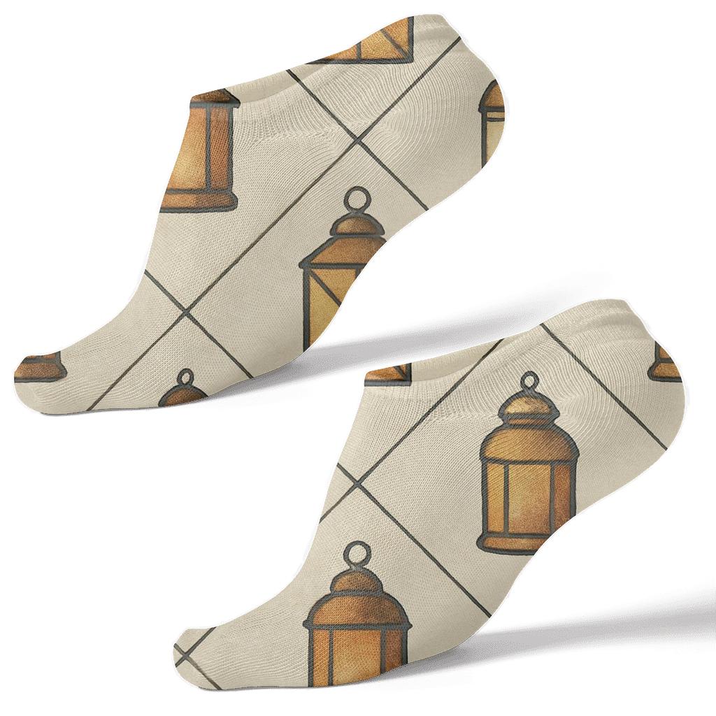 Geometric Lattice With Lantern Glow custom ankle socks