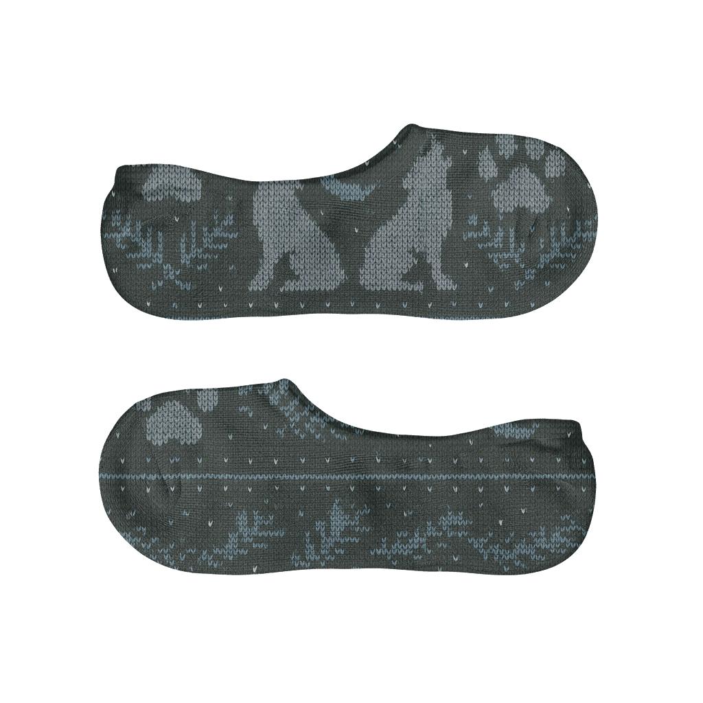 Knitted Gray Wolf Fair Isle Trail Pattern custom no-show socks