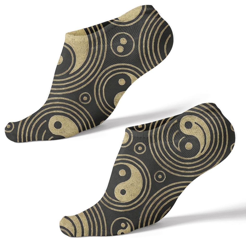 Gold Ink Taijitu Mandala Medallions On Black custom ankle socks