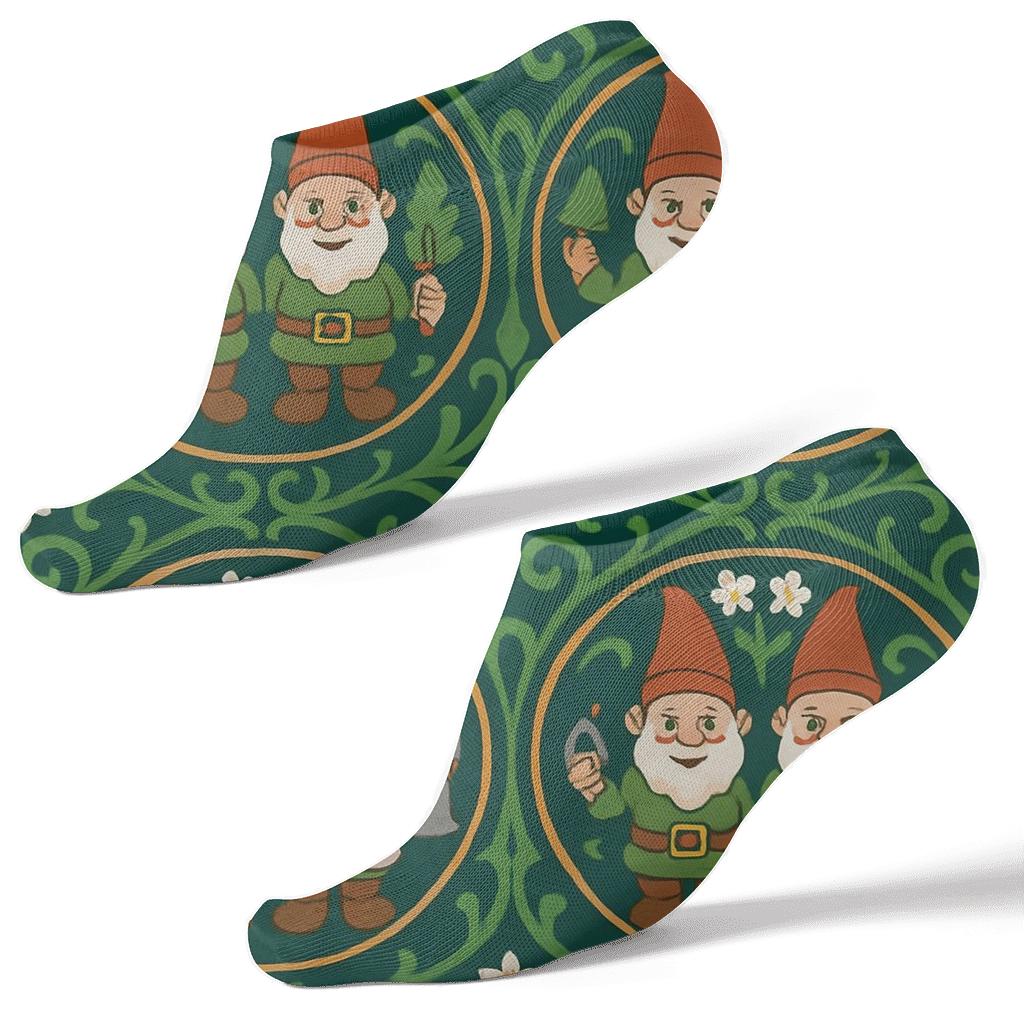 Garden Gnome Medallions In Landscaper Rhythm premium sports ankle socks