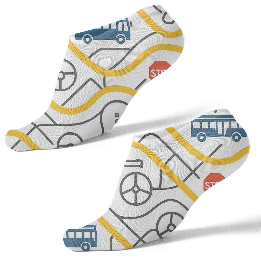 Route Map Ribbons With Bus Driver Icons unique graphic ankle socks