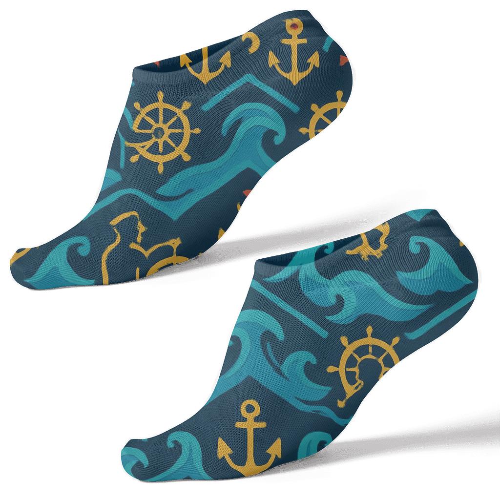 Ship Wheel Chevron Pattern Ship Captain Edition personalized ankle socks