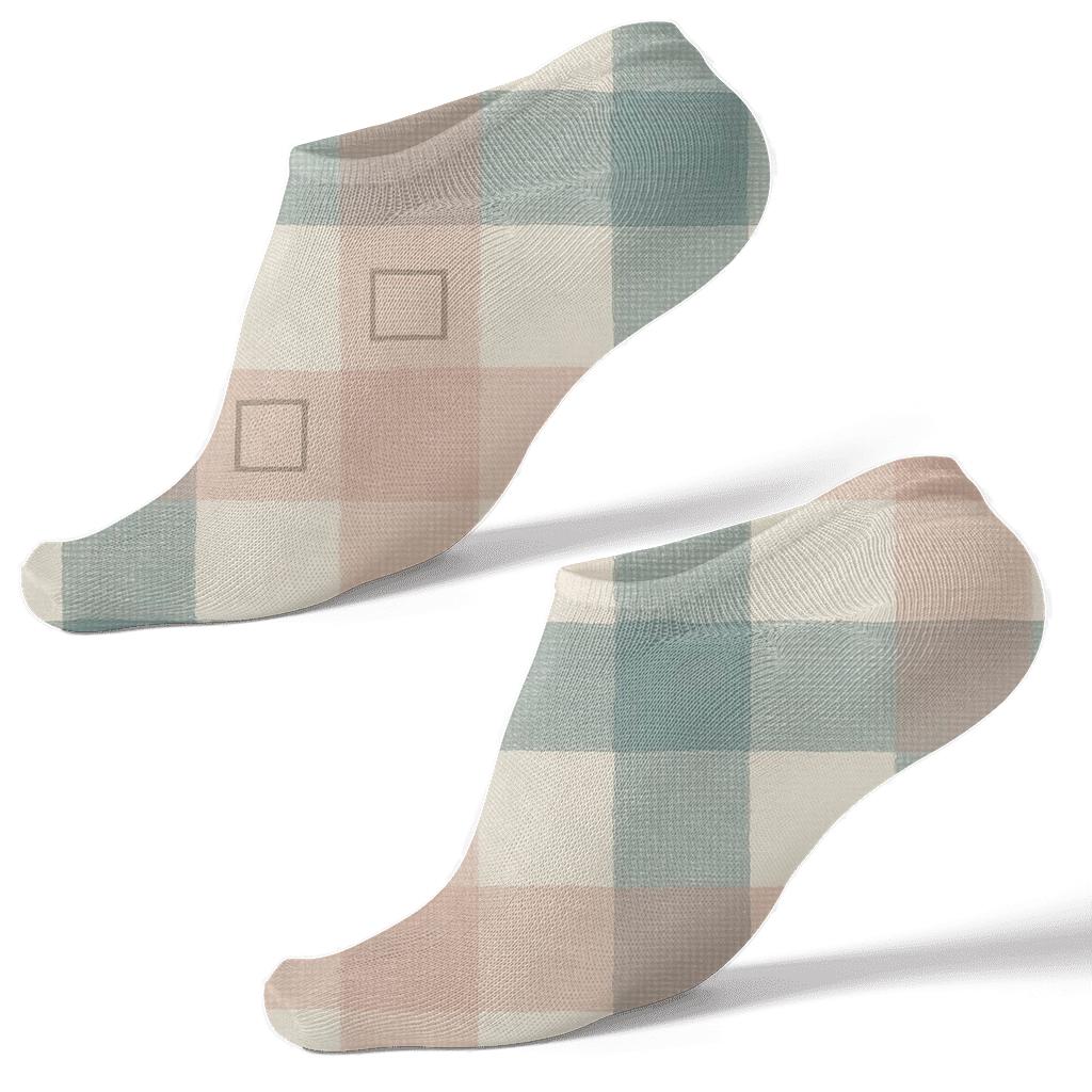 Painted Pastel Gingham Blocks With Nested Concentric Squares On Cream soft everyday ankle socks