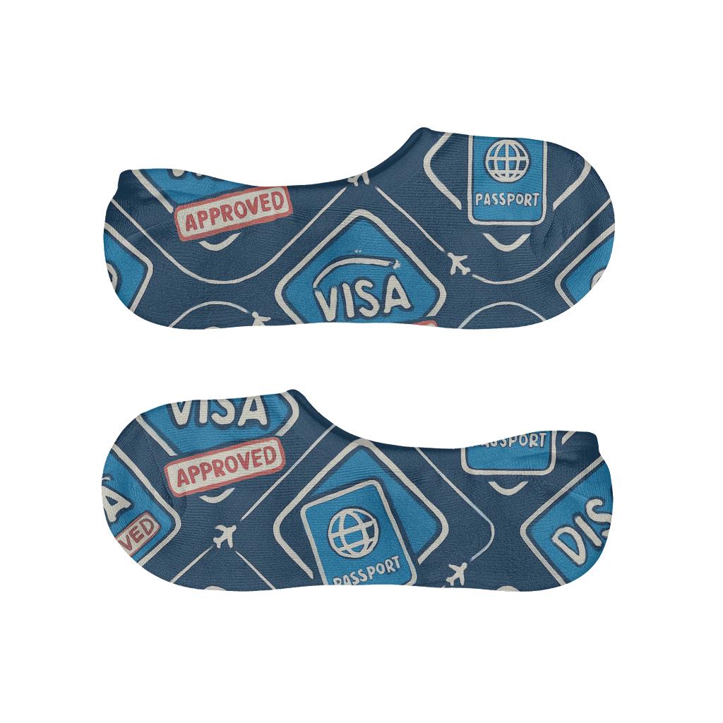 Immigration Officer Visa Stamp Lattice Pattern soft cotton no-show socks
