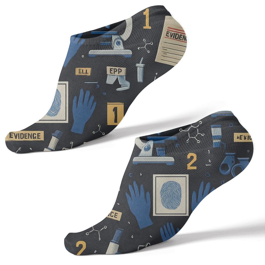 Evidence Collage With Forensic Scientist Grid designer print ankle socks