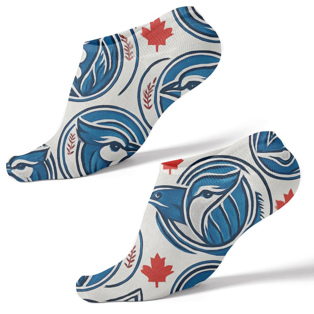 Feathered Baseball Seam Medallions With Blue Jays custom ankle socks