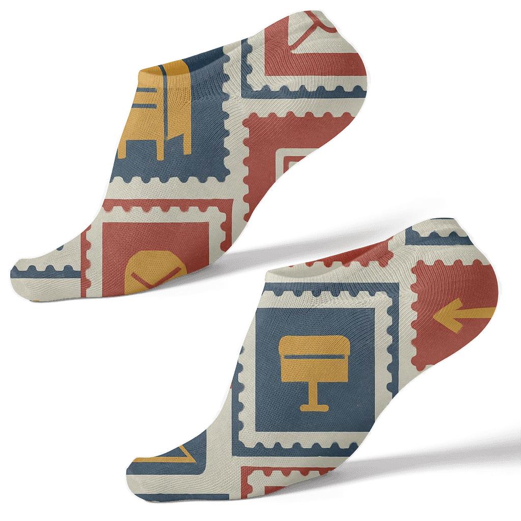 Stamp Quilt Tiles For A Postal Worker designer print ankle socks