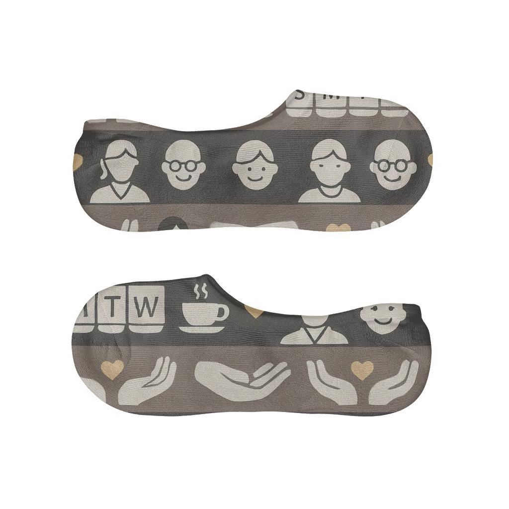 Modern Minimal Care Bands With Elderly Care Worker Icons anti-slip no-show socks