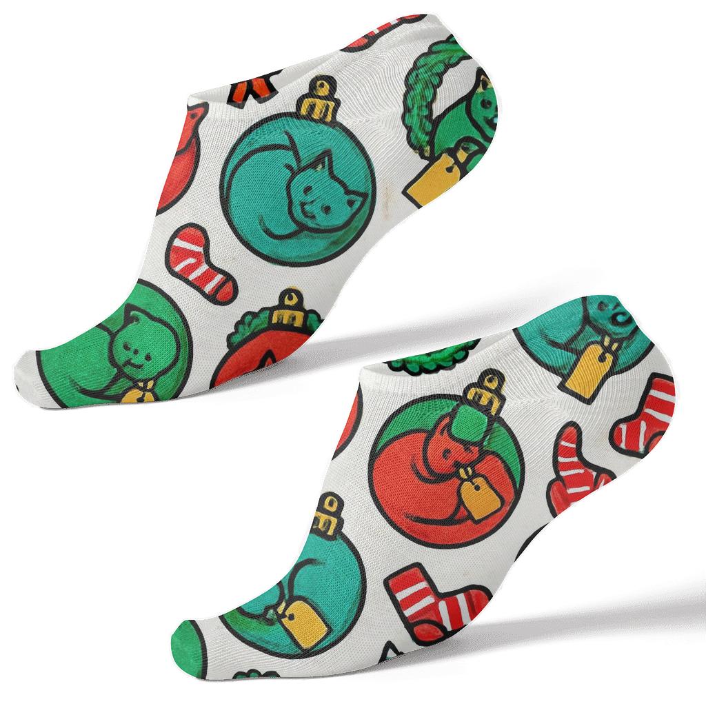 Pop Art Ornament Cats Scatter On Snow White Background stylish athletic ankle socks