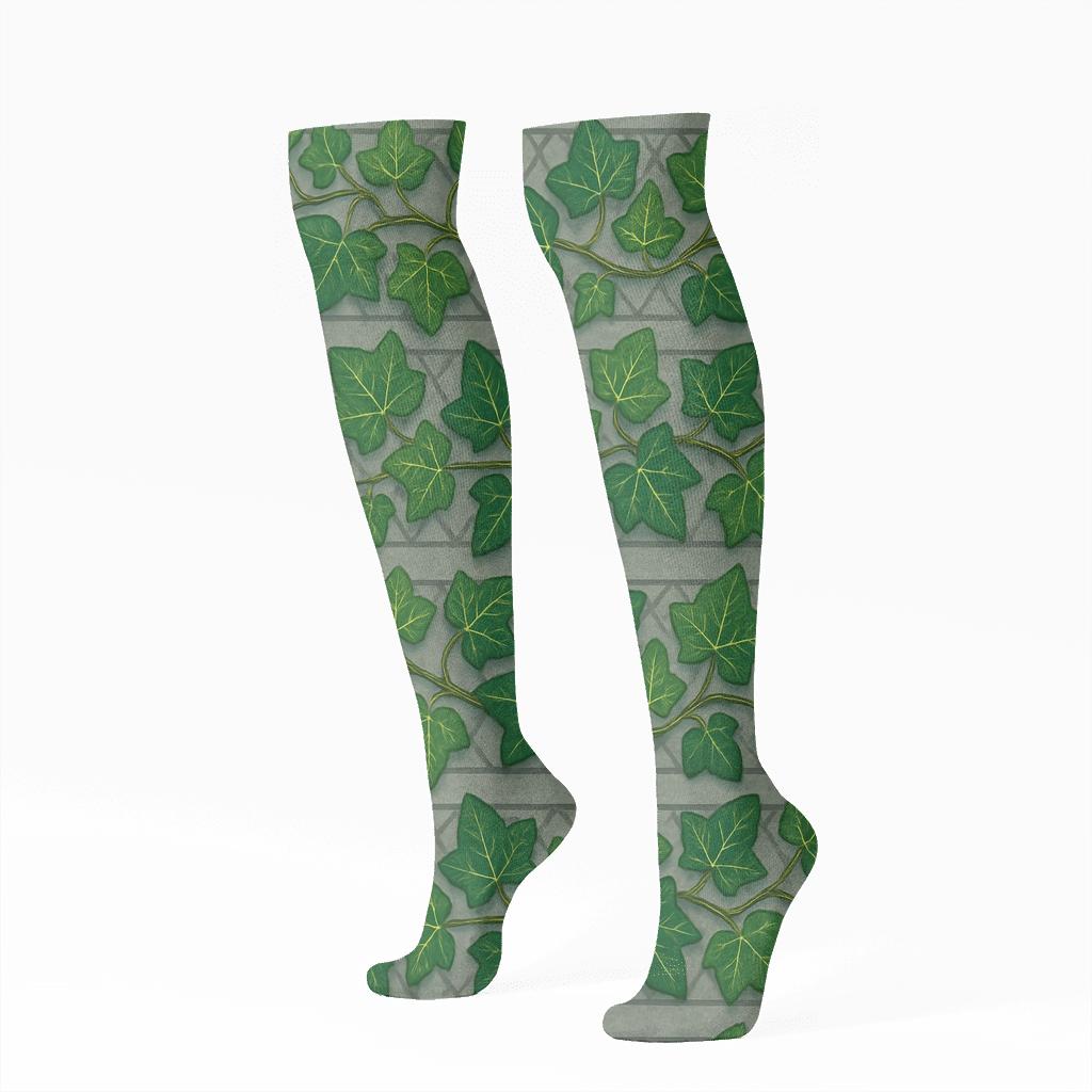 Dewdrop Ivy Trellis Bands On Stone Gray stylish athletic knee-high socks