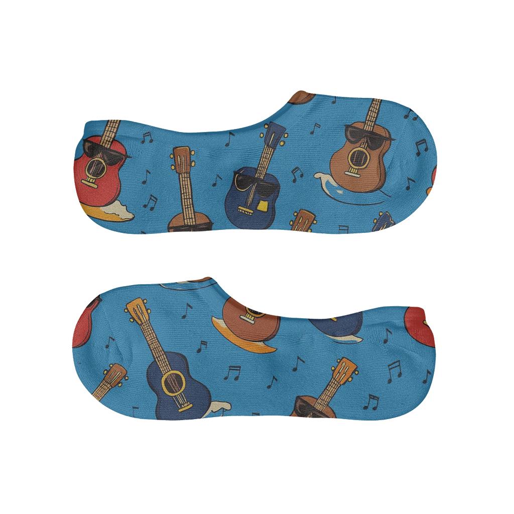 Surfing Guitars All Over Print On Vibrant Blue breathable seamless no-show sockscustom no-show socks