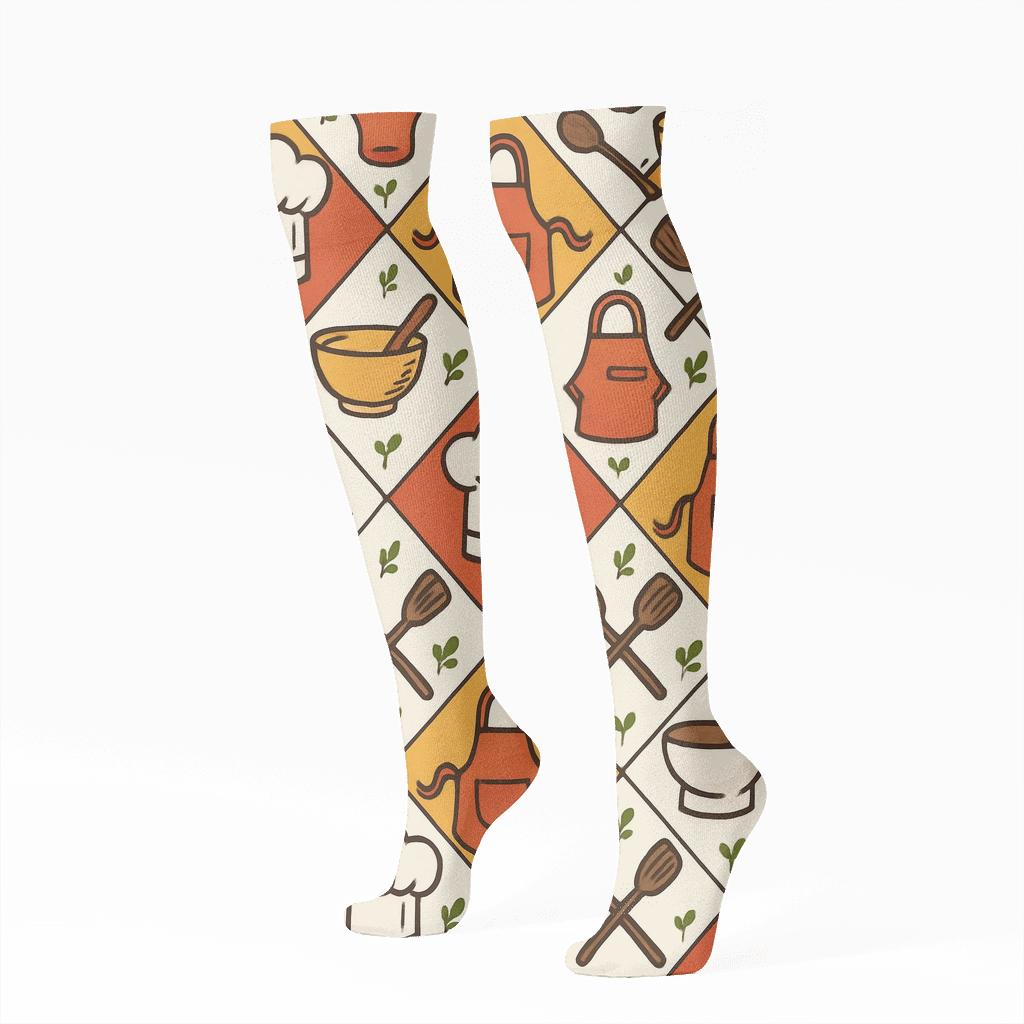 Apron Patchwork With Chef Icons premium sports knee-high socks